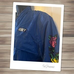 Obey Blue Jacket with Colorful Floral Design
